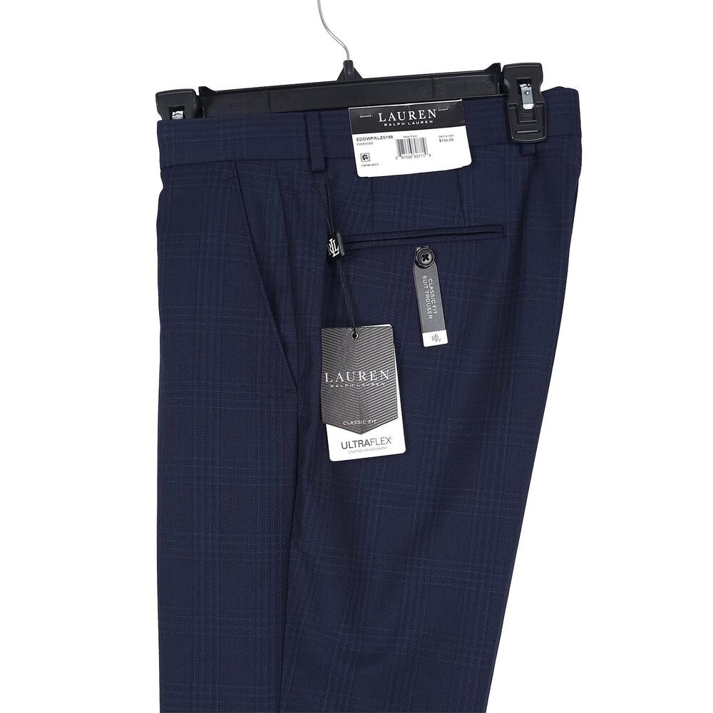 Lauren Ralph Lauren Mens Classic Fit Suit Pants 34x32 Navy Plaid Wool UltraFlex